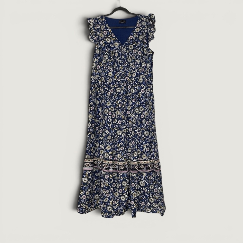 Lane Bryant Blue Floral Flutter Sleeve V-neck Maxi Dress Summer Cotton Size 14